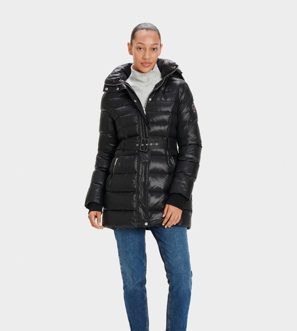 Ugg Coat Womens - Ugg Valerie Belted Down Ii Black - 791BPMZLD